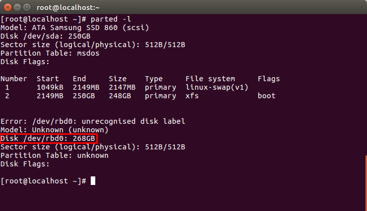 parted -l로 블록스토리지 확인
